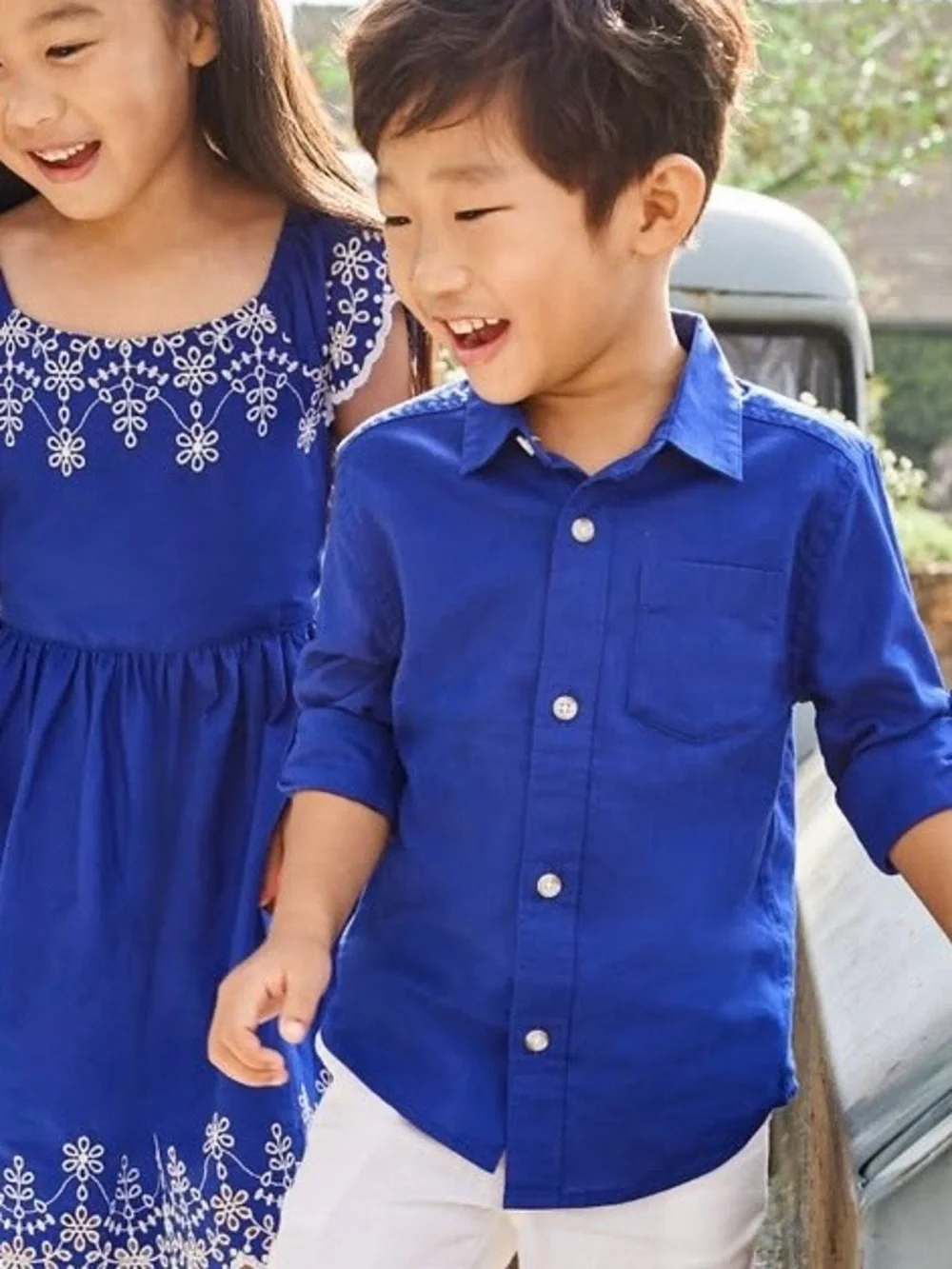 Gymboree Boys’ ‘Dad and Me’ Blue Linen-Blend Button Down Shirt Size 6